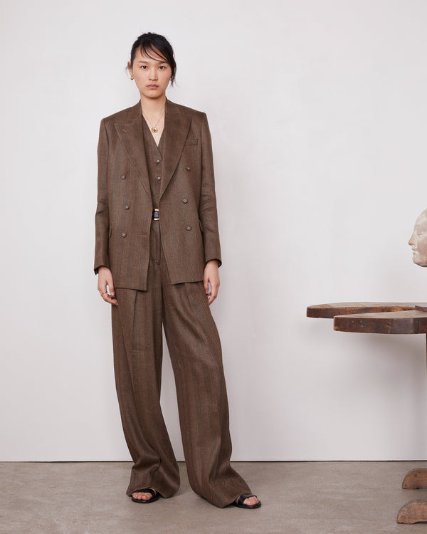 Officine Generale Veste Sandra Mélange De Coton Et De Lin TOFFEE/BLACK