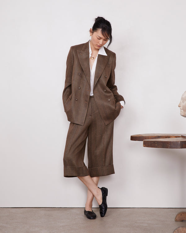 Officine Generale Veste Sandra Mélange De Coton Et De Lin TOFFEE/BLACK