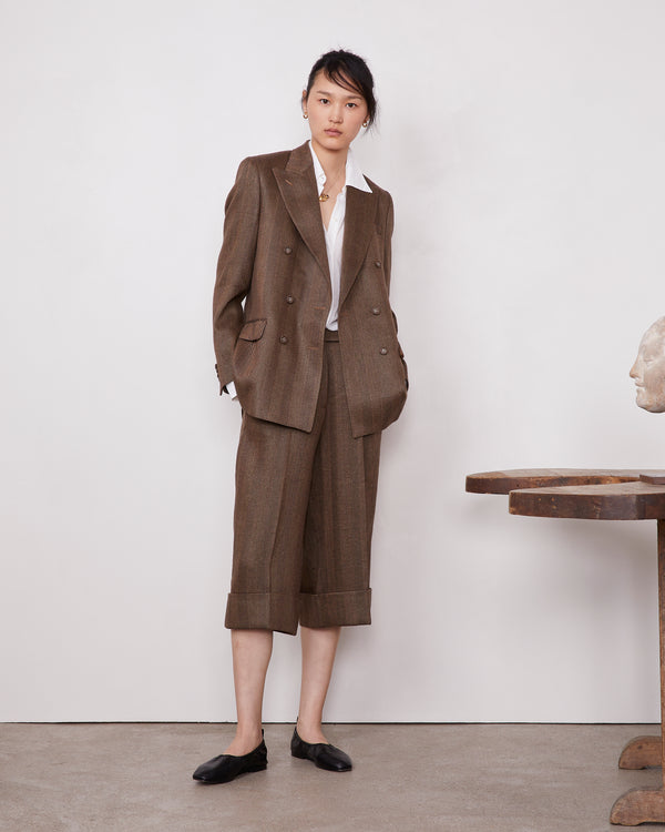 Officine Generale Veste Sandra Mélange De Coton Et De Lin TOFFEE/BLACK