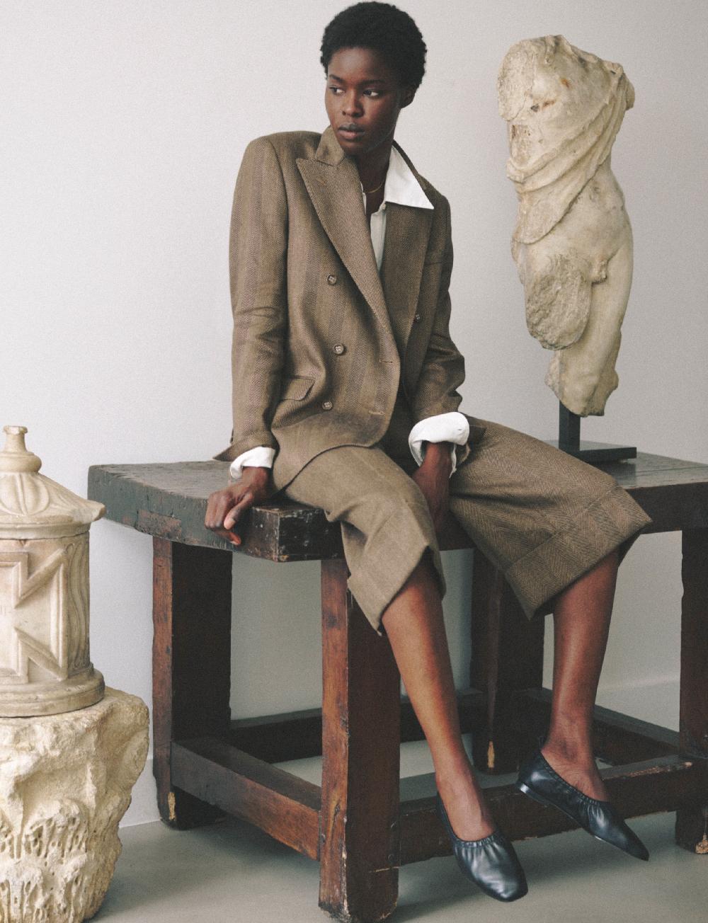 officine generale Veste sandra Mélange de coton et de lin TOFFEE/BLACK