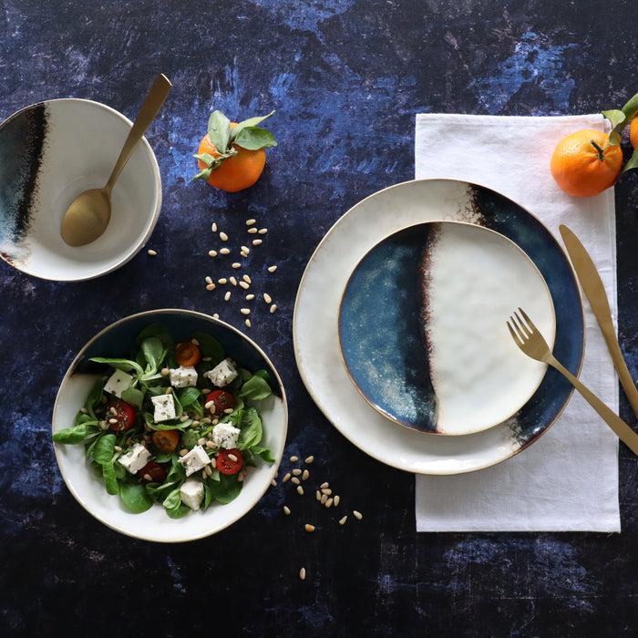 ogo living Assiette à dessert KATANGA blanche et bleue 20 5cm