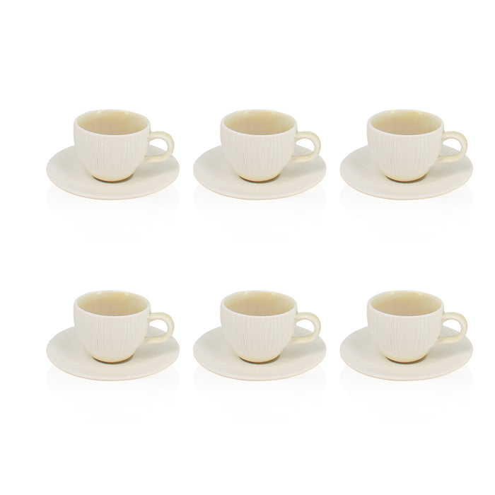 Ogo Living Lot De 6 Tasses Et Soucoupes URUS Beige 12cm