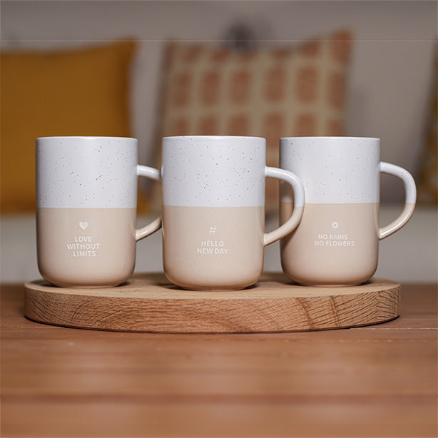 Ogo Living Mug Beige En Grès à Message "hello New Day" 580ml