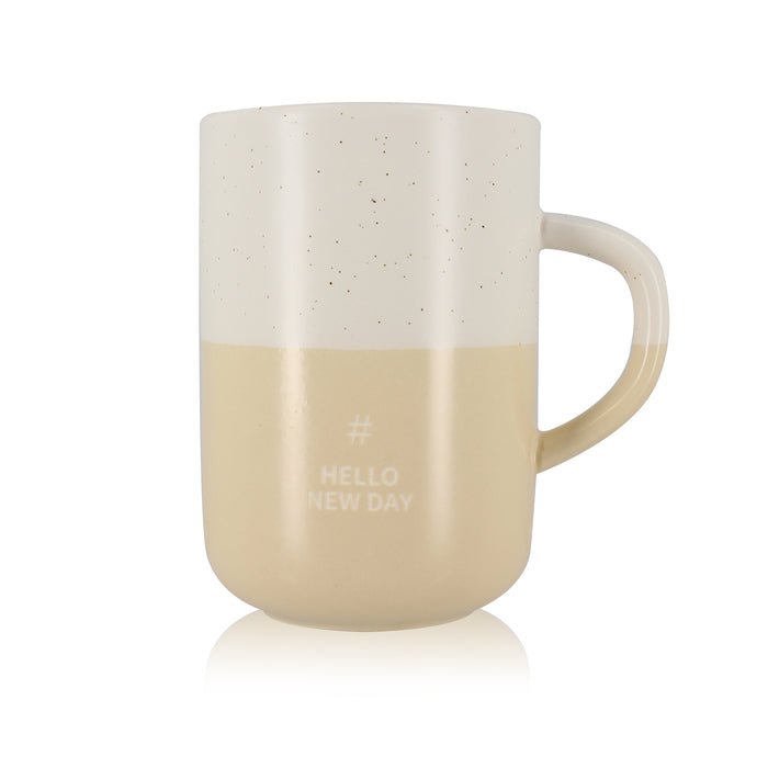 Ogo Living Mug Beige En Grès à Message "hello New Day" 580ml