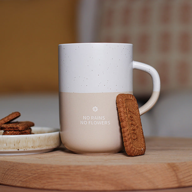 Ogo Living Mug Beige En Grès à Message "no Rains No Flowers" 580ml