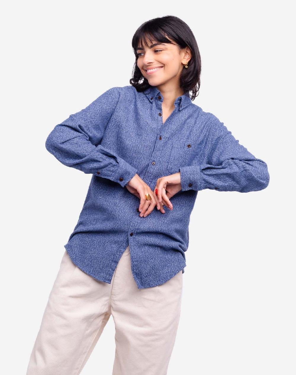 Olow Chemise Classico Musca Bleu Chiné
