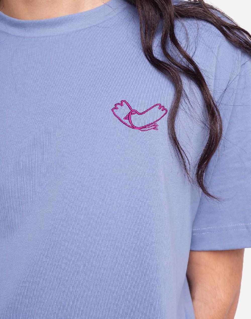 Olow T-shirt Passarinho Bleu Azur Ample