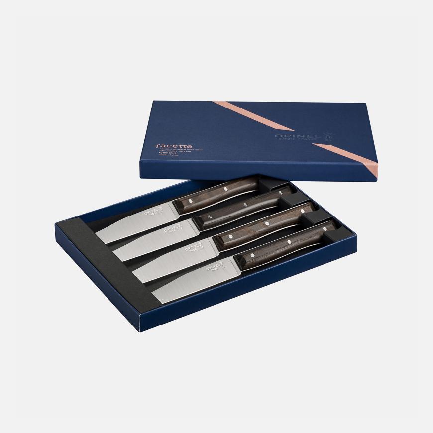 Opinel Coffret De 4 Couteaux De Table Facette Frêne Sombre