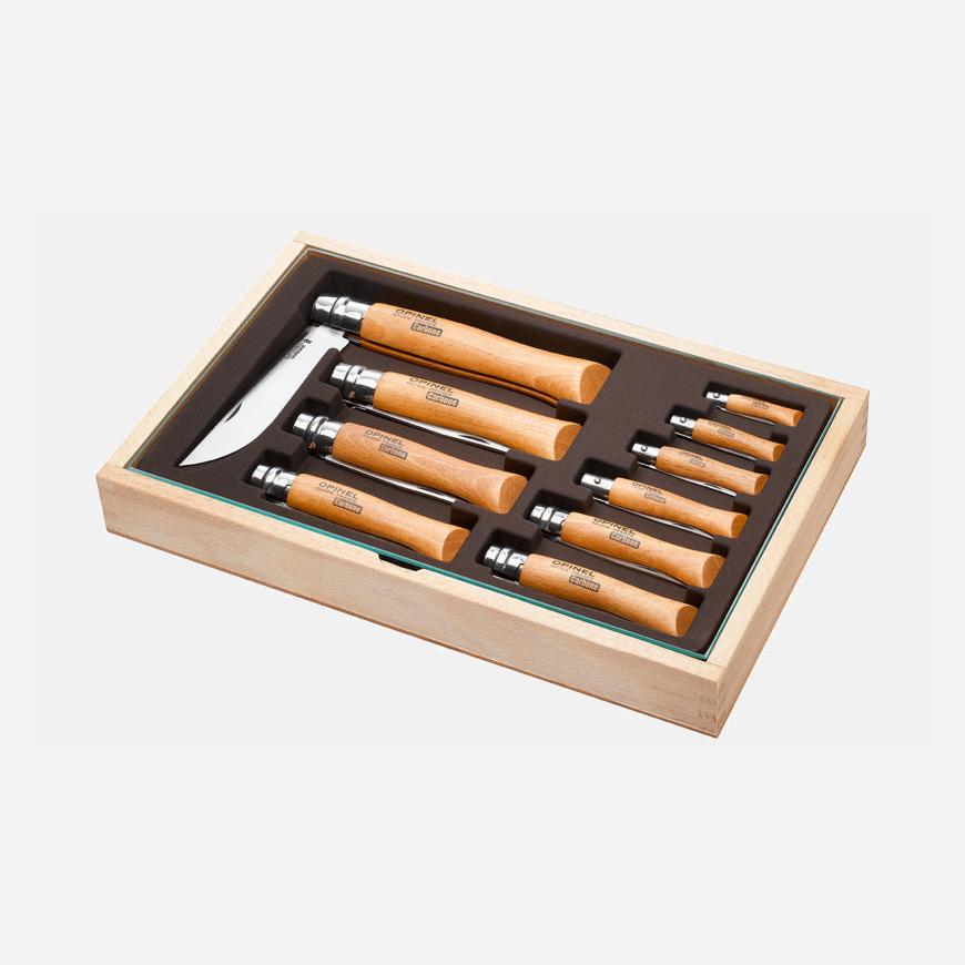 opinel Vitrine 10 Couteaux Carbone