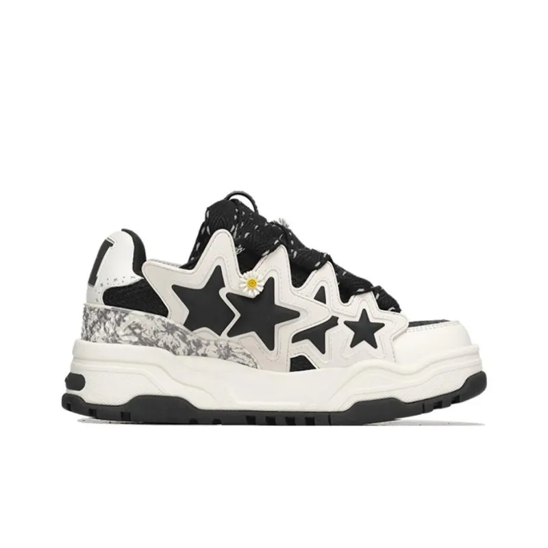 Opp France Black And White Flower And Star Decorated Trendy Men’s And Women’s Casual Shoes
