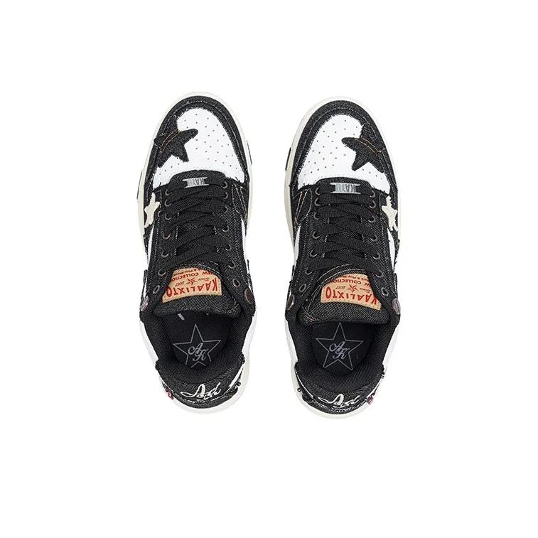 Opp France Black And White Lace Up Trendy Star Casual Shoes For Both Men And Women