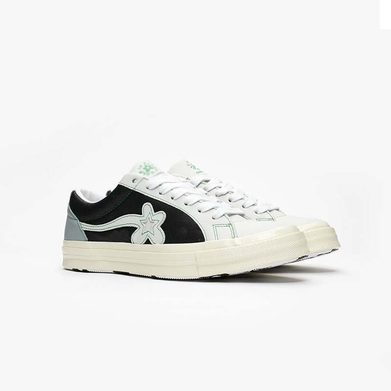 Opp France Black And White Low-top Small Flower Leather Unisex Casual Shoes