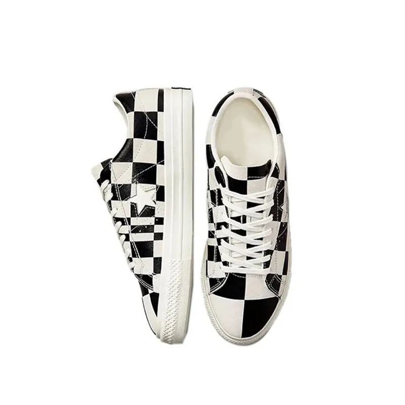 Opp France Black And White Plaid Low-top Star Leather Unisex Casual Shoes