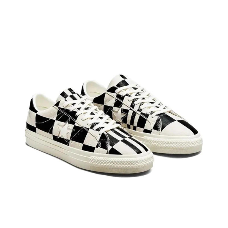 Opp France Black And White Plaid Low-top Star Leather Unisex Casual Shoes