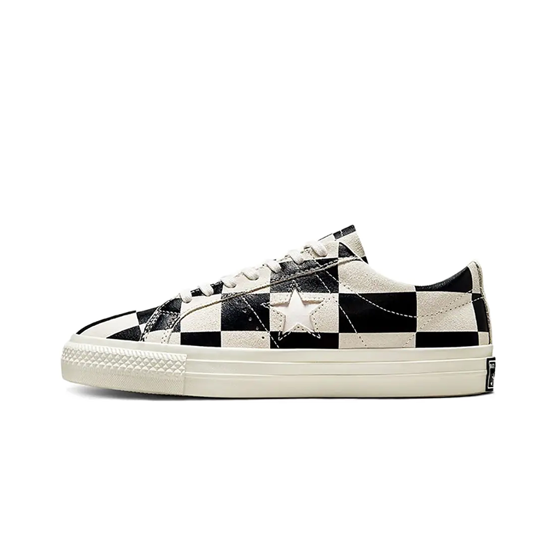 opp france Black and white plaid low-top star leather unisex casual shoes