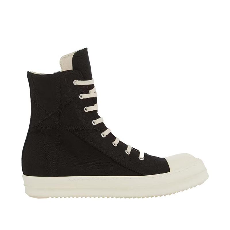opp france Black canvas high top lace-up zipper versatile men’s and women’s short boots