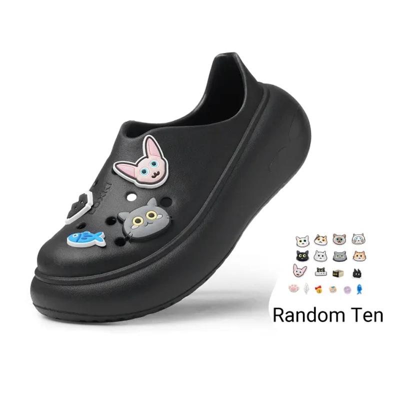 Opp France Black Cute Hole Shoes Thick Sole Height Increasing Women’s Beach Shoes