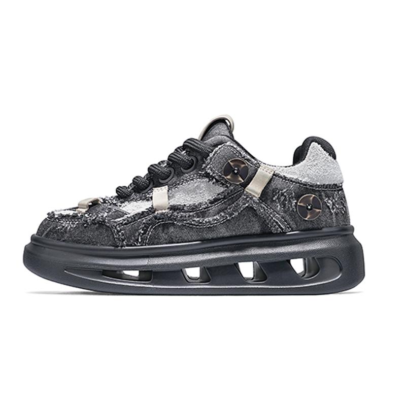 opp france Black denim cushioned versatile thick soled men’s casual shoes breathable dad shoes