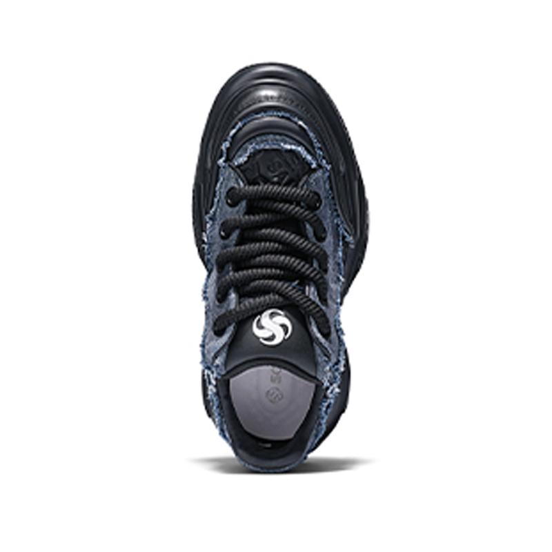 Opp France Black Design Denim Ripped Style Men’s Dad Shoes Thick Sole Versatile Casual Shoes