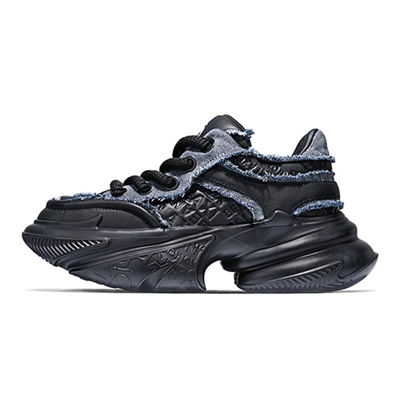 opp france Black design denim ripped style men’s dad shoes thick sole versatile casual shoes