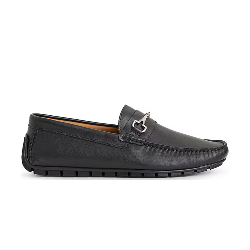 Opp France Black Flat Leather Breathable Soft-soled Slip-on Shoes