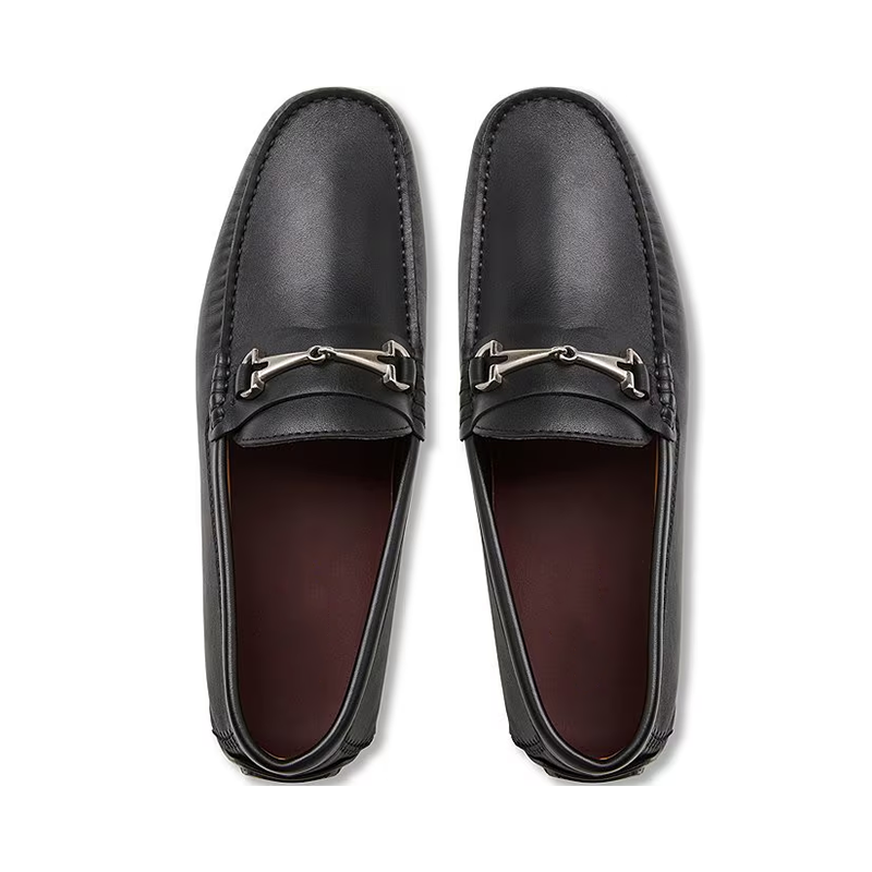 Opp France Black Flat Leather Breathable Soft-soled Slip-on Shoes