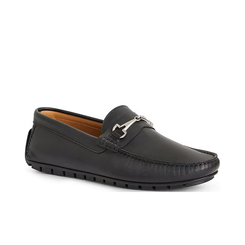 opp france Black flat leather breathable soft-soled slip-on shoes