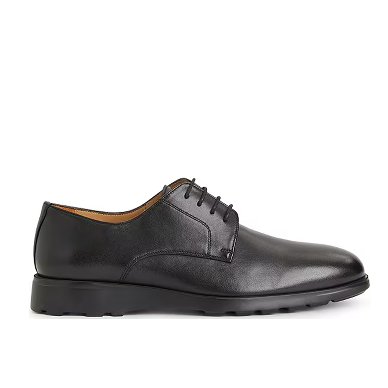 Opp France Black Flat Round Toe Lace-up Men’s Casual Leather Shoes Work Shoes