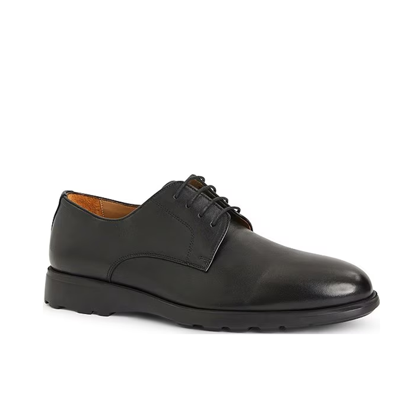 opp france Black flat round toe lace-up men’s casual leather shoes work shoes