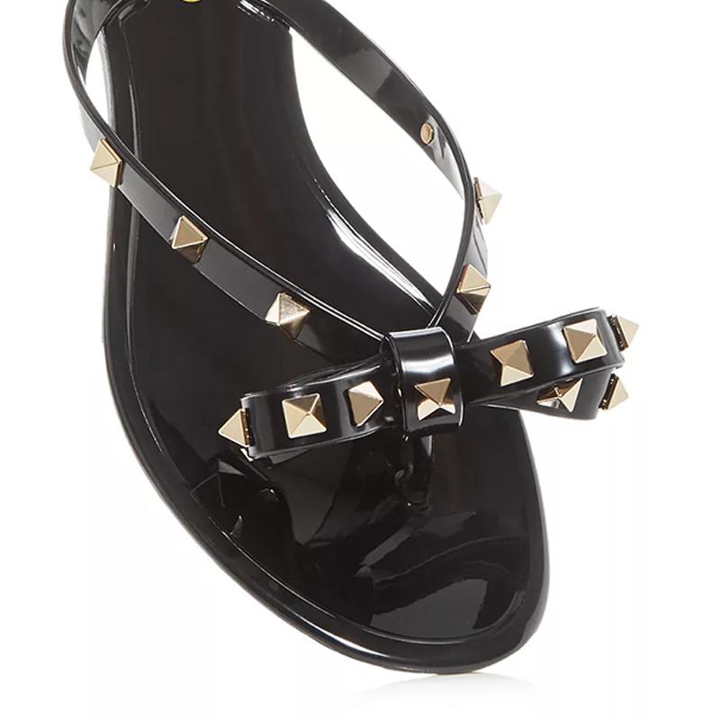 Opp France Black Flip Flops Rivet Bow Women’s Flat Slippers