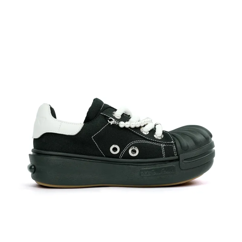 Opp France Black Height-enhancing Thick-soled Pearl Shell-toe Women’s Casual Shoes