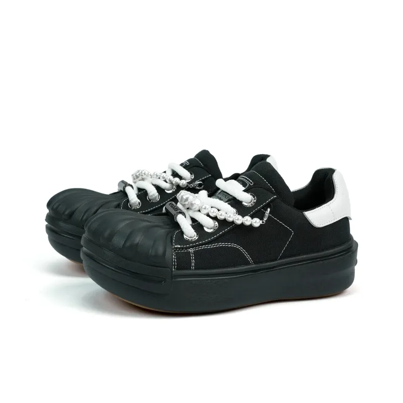 Opp France Black Height-enhancing Thick-soled Pearl Shell-toe Women’s Casual Shoes
