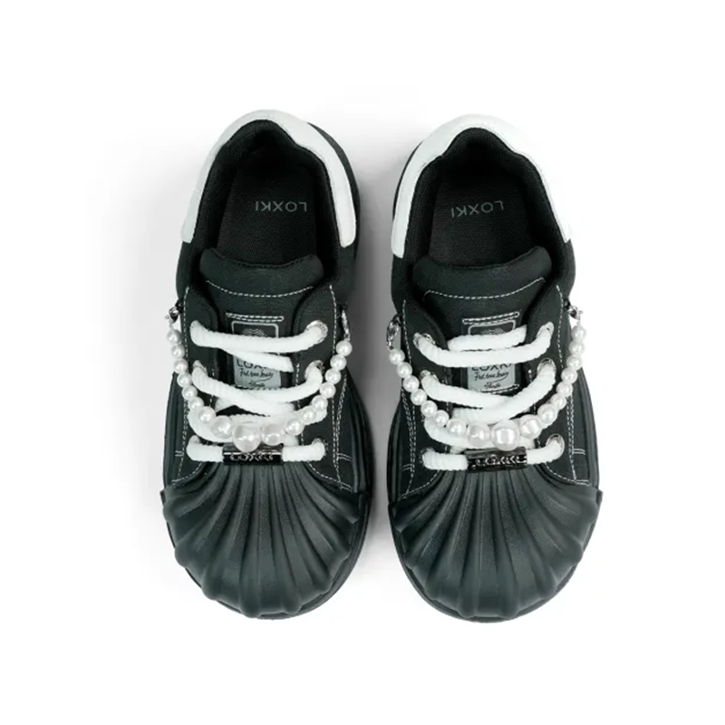 Opp France Black Height-enhancing Thick-soled Pearl Shell-toe Women’s Casual Shoes