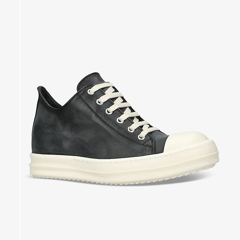 Opp France Black Leather Low-top Lace-up Unisex Casual Sneakers