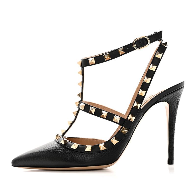 Opp France Black Pointed Rivet Fashion Stiletto Temperament Women’s High Heels