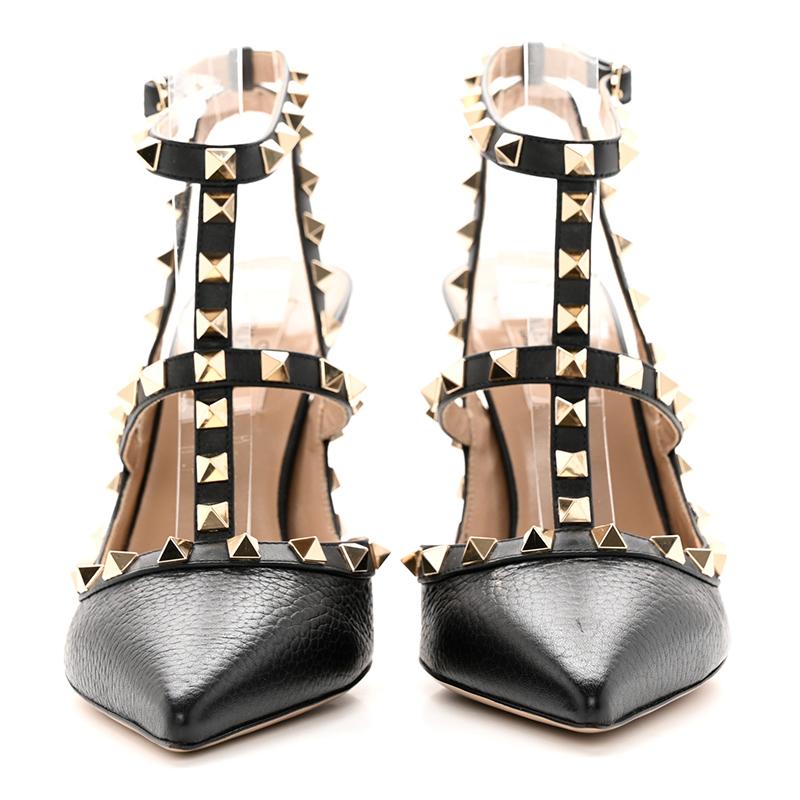 Opp France Black Pointed Rivet Fashion Stiletto Temperament Women’s High Heels