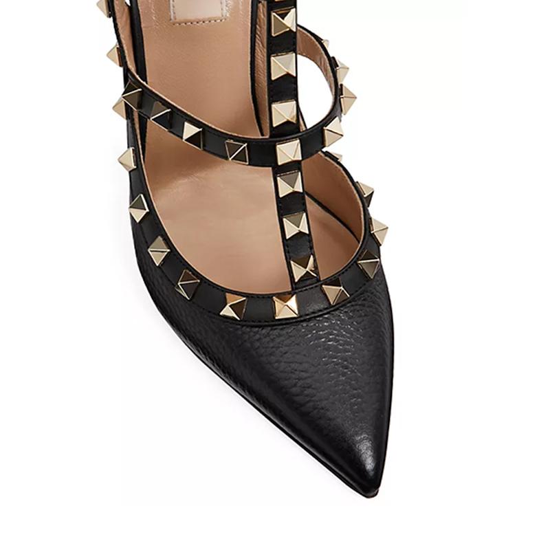 Opp France Black Pointed Rivet Fashion Stiletto Temperament Women’s High Heels