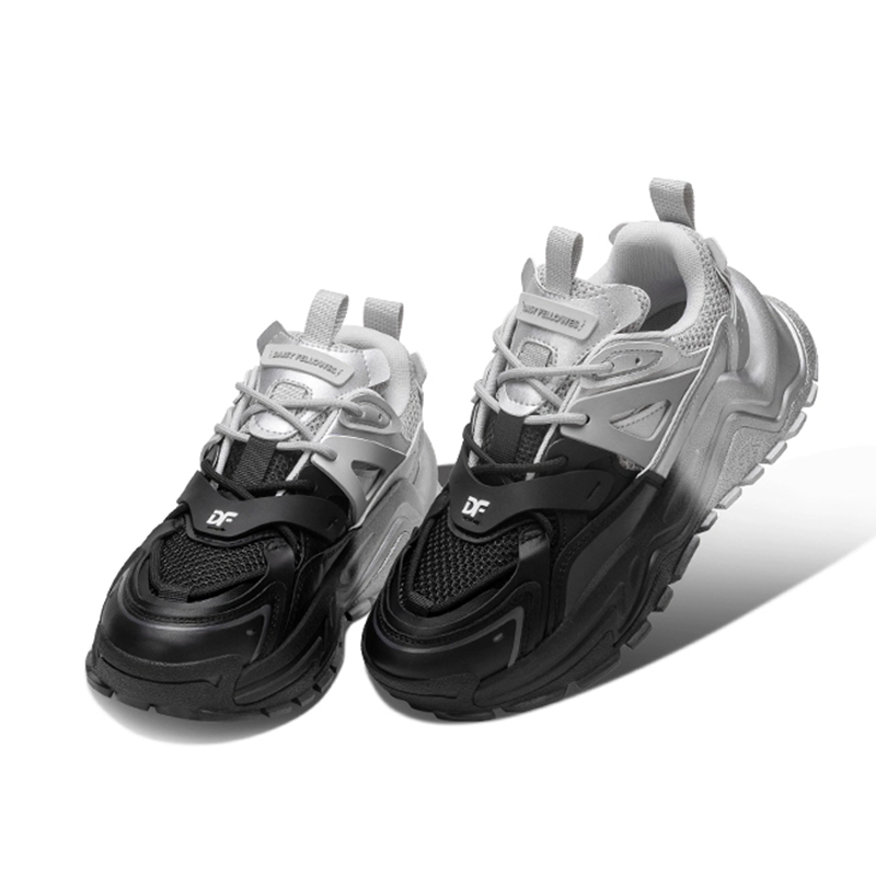 Opp France Black Silver Thick Sole Height Increasing Retro Sports And Casual Shoes For Men And Women