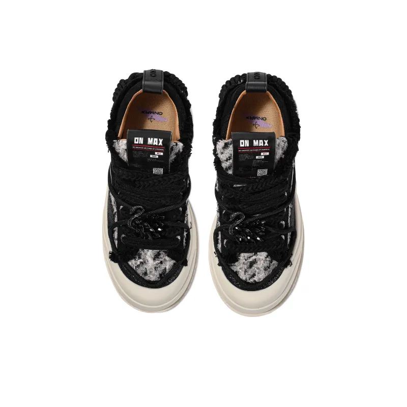 Opp France Black Tassel Edge Thick Sole Lace-up Unisex Casual Shoes