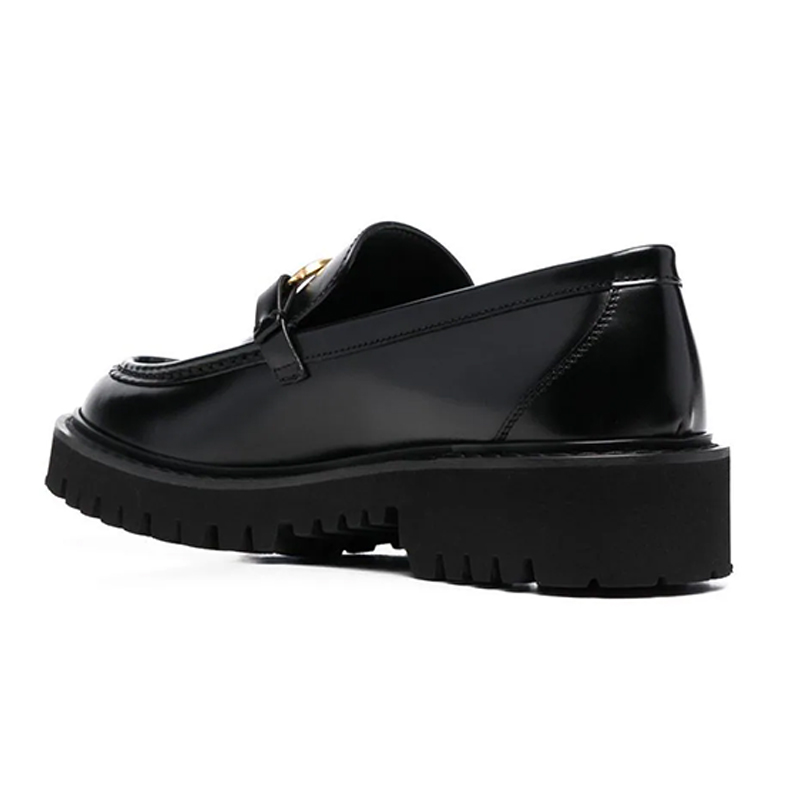 Opp France Black Thick-soled Heightened Metal Buckle Women’s Loafers Casual Shoes