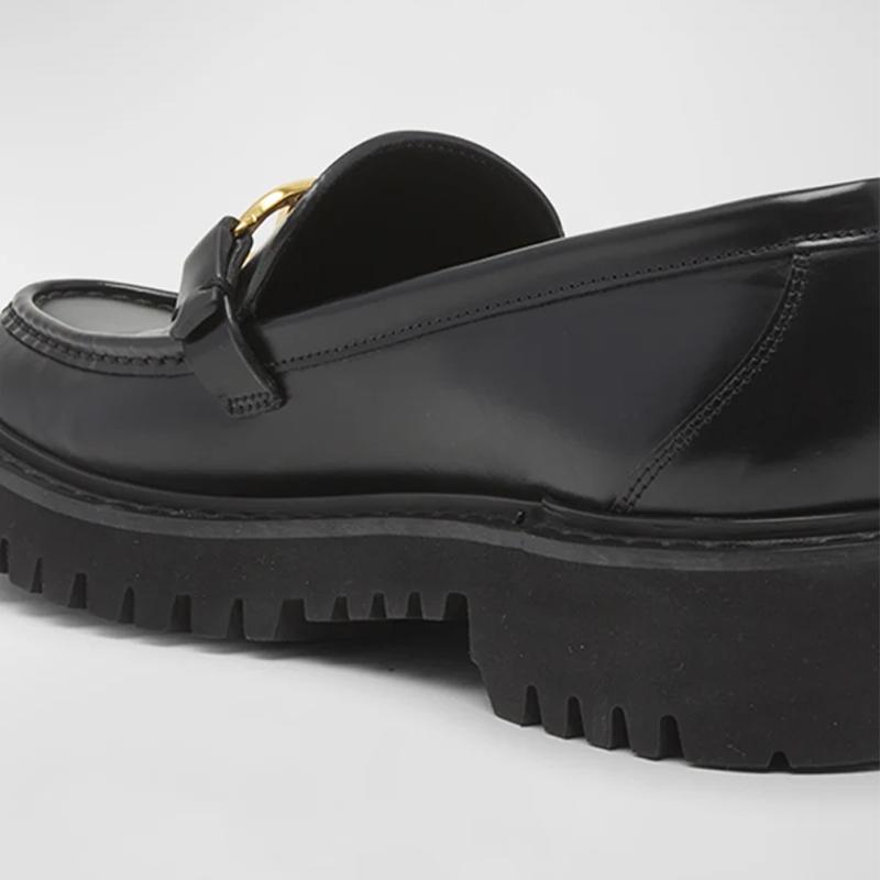 Opp France Black Thick-soled Heightened Metal Buckle Women’s Loafers Casual Shoes