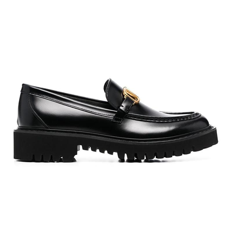 opp france Black thick-soled heightened metal buckle women’s loafers casual shoes