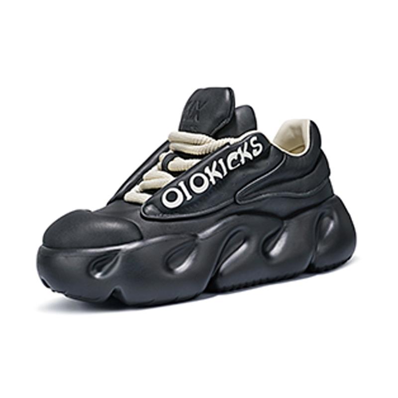 Opp France Black Trendy Brand Unisex Genuine Leather Sports Shoes Versatile Thick Soled Height Increasing Couple Dad Shoes