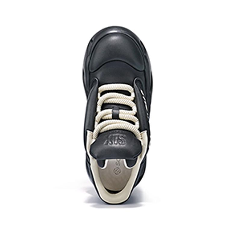 Opp France Black Trendy Brand Unisex Genuine Leather Sports Shoes Versatile Thick Soled Height Increasing Couple Dad Shoes