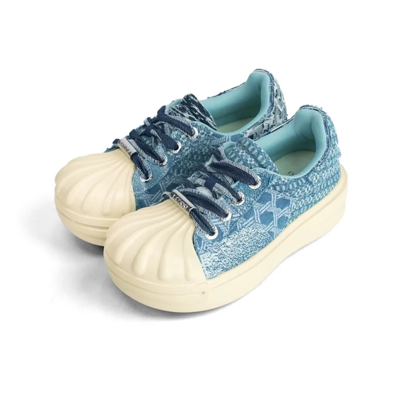 Opp France Blue Canvas Shoes Height Increase Thick Bottom Big Toe Shoes Trendy Shell Toe Women’s Sneakers