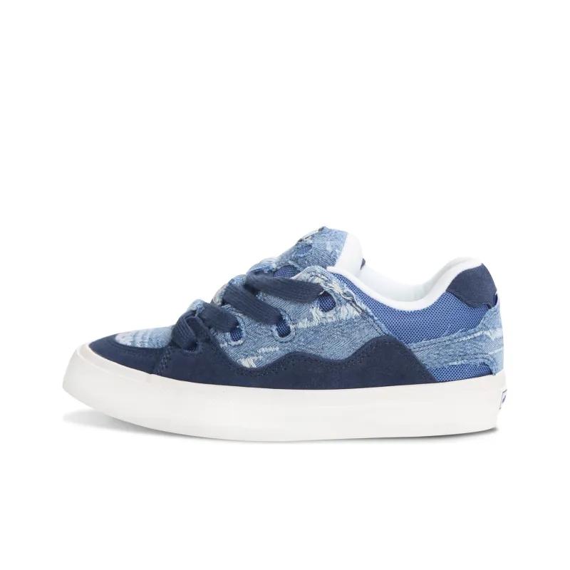 opp france Blue denim lace up low cut unisex casual shoes