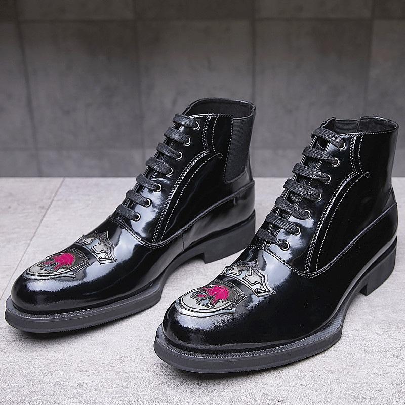 Opp France Embroidered Pointed Toe Martin Boots Black