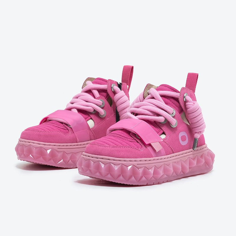 Opp France Fashion Women’s Canvas Shoes High-top Thick-soled Rose Red