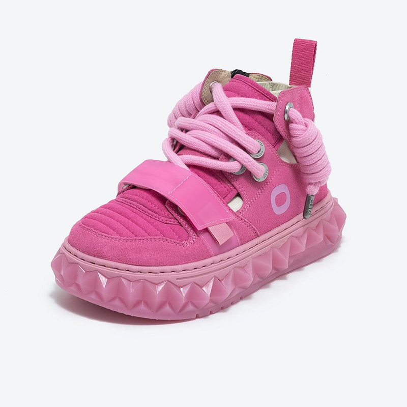 Opp France Fashion Women’s Canvas Shoes High-top Thick-soled Rose Red