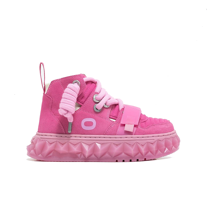 opp france Fashion women’s canvas shoes high-top thick-soled Rose Red